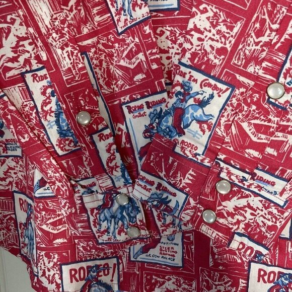 Panhandle NWT Jrs XL Hot Pink L/S Pearl Snap Pockets Rodeo Print Cotton Shirt - Picture 6 of 16